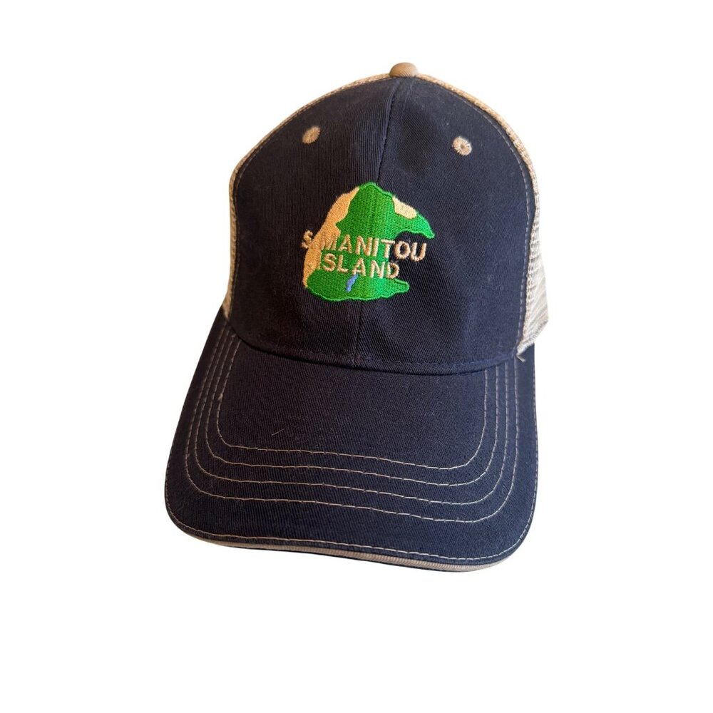 S. Manitou Island Navy & Tan Mesh Cap With Embroidered Logo Adjustable Back Stra